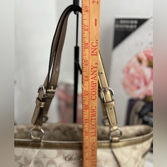 Coach Gallery Lurex East/West gold Metallic canvas and leather tote bag - Picture 5 of 12